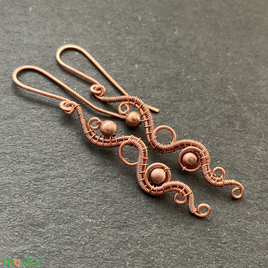 Réz hosszú fülbevaló - ékszer - fülbevaló - lógó fülbevaló - Meska.hu