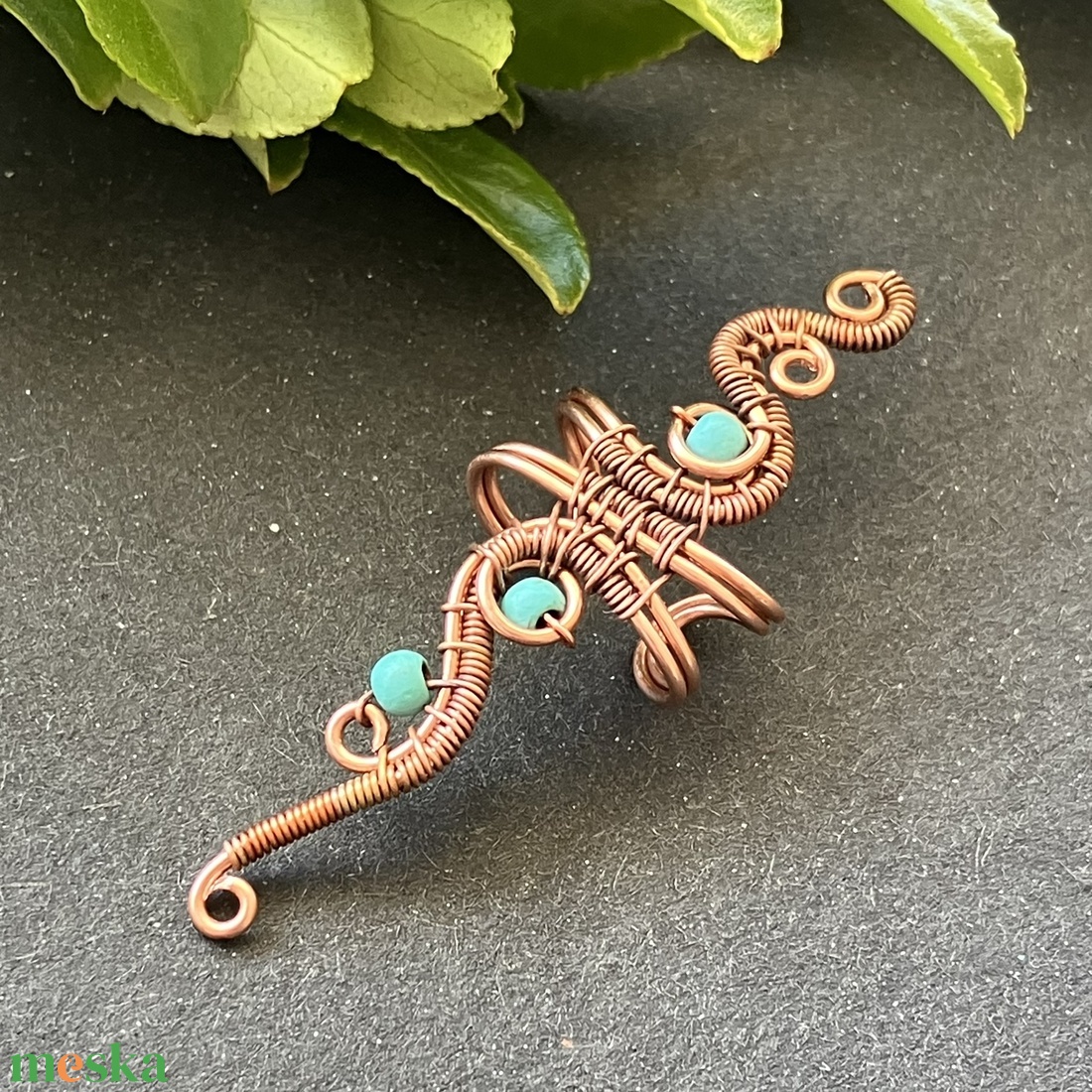 Réz és türkiz nagy fülgyűrű - ékszer - fülbevaló - fülgyűrű - Meska.hu