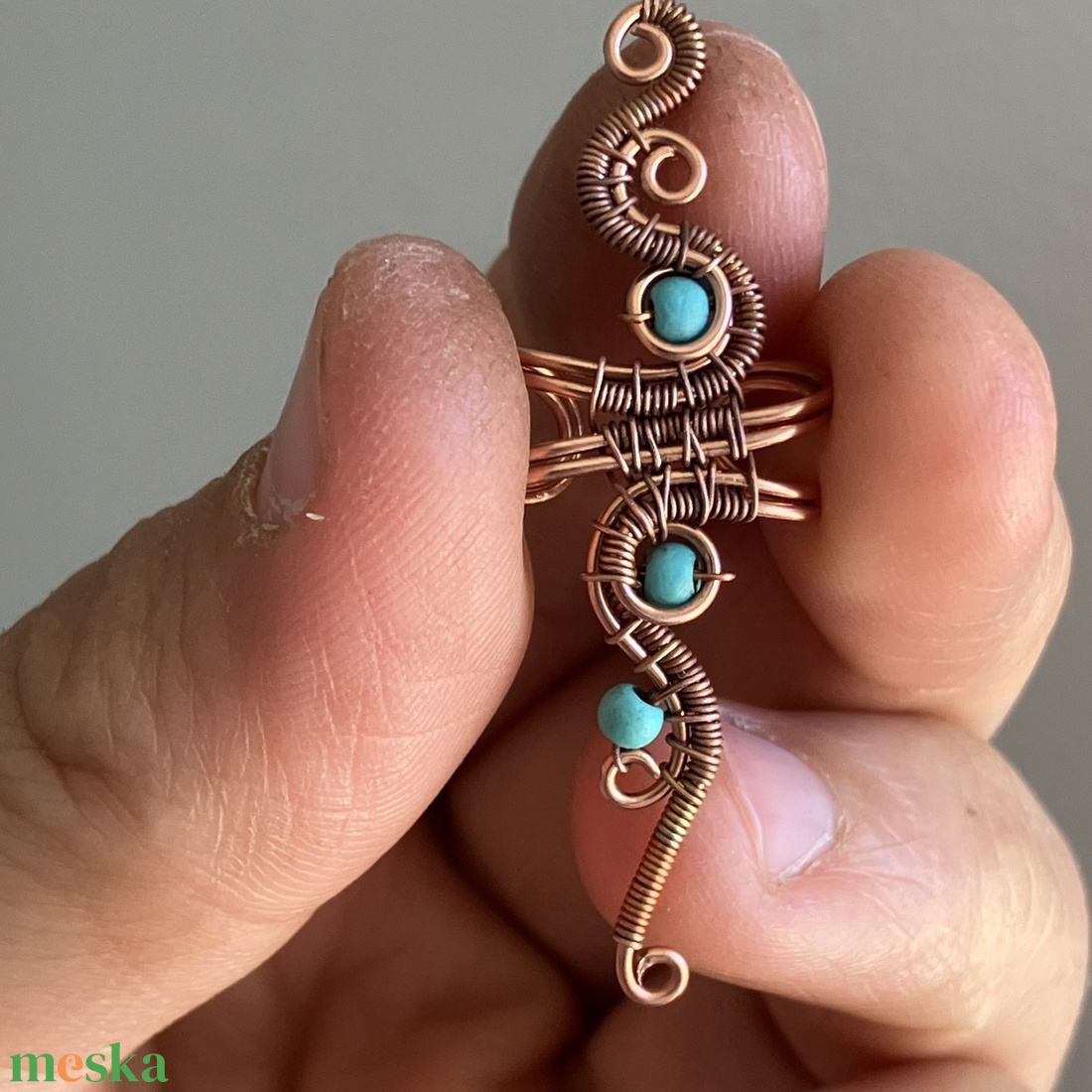 Réz és türkiz nagy fülgyűrű - ékszer - fülbevaló - fülgyűrű - Meska.hu