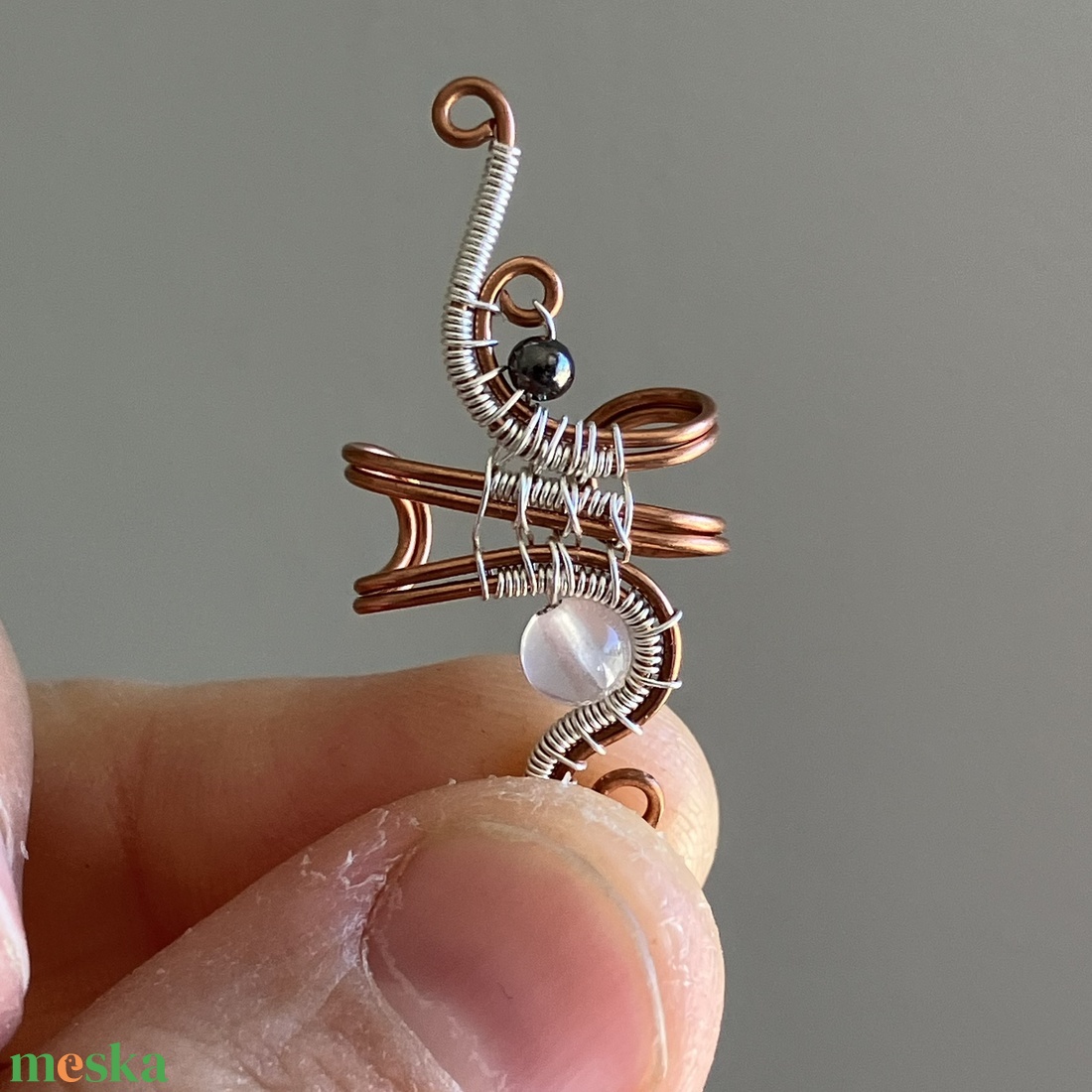 Réz és ezüst rózsakvarc fülgyűrű - ékszer - fülbevaló - fülgyűrű - Meska.hu