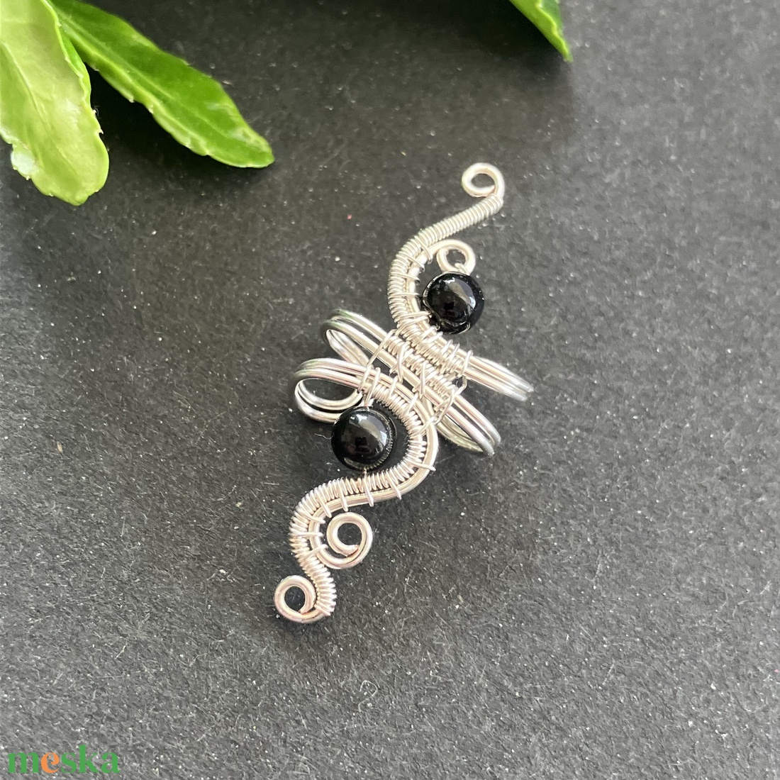 Ezüst ónix fülgyűrű - ékszer - fülbevaló - fülgyűrű - Meska.hu