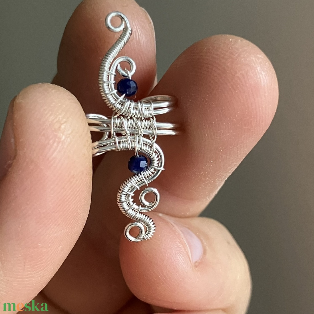 Ezüst szodalit fülgyűrű - ékszer - fülbevaló - fülgyűrű - Meska.hu