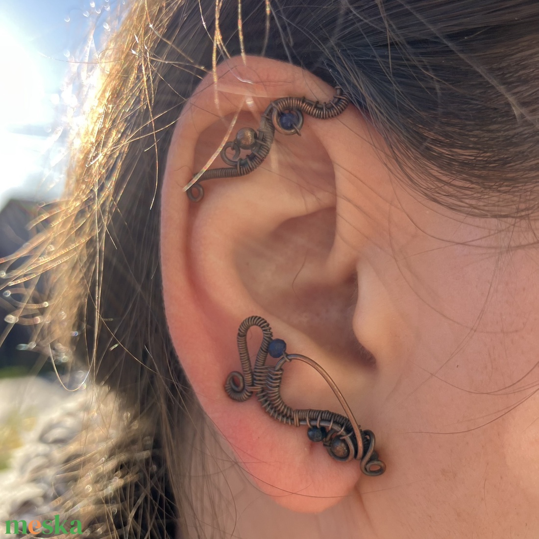 Réz és szodalit fülékszer - ékszer - fülbevaló - fülékszer - Meska.hu