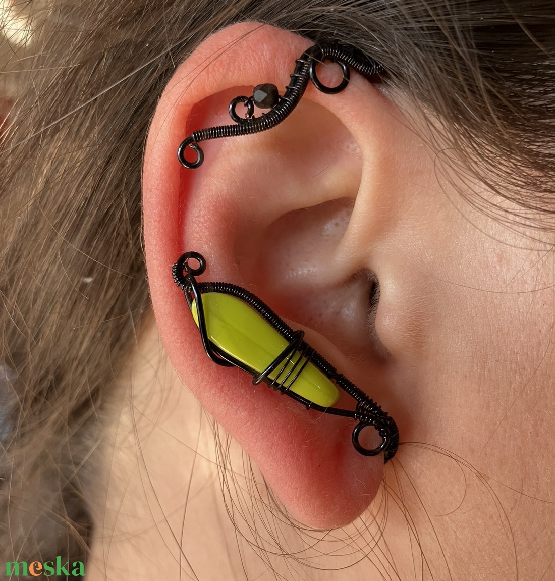 Fekete és zöld fülékszer - ékszer - fülbevaló - fülékszer - Meska.hu