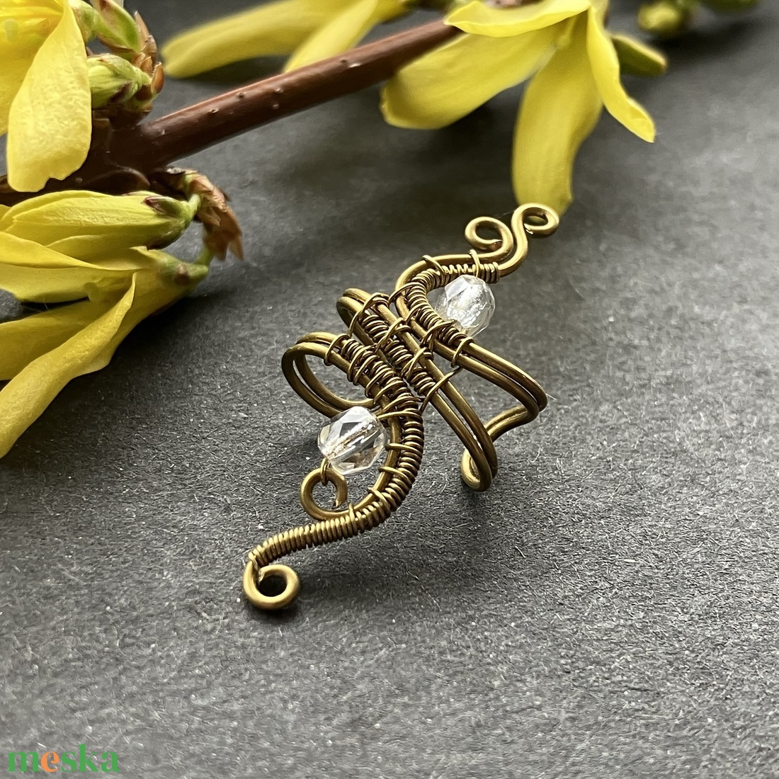 Sárgaréz átlátszó fülgyűrű - ékszer - fülbevaló - fülgyűrű - Meska.hu