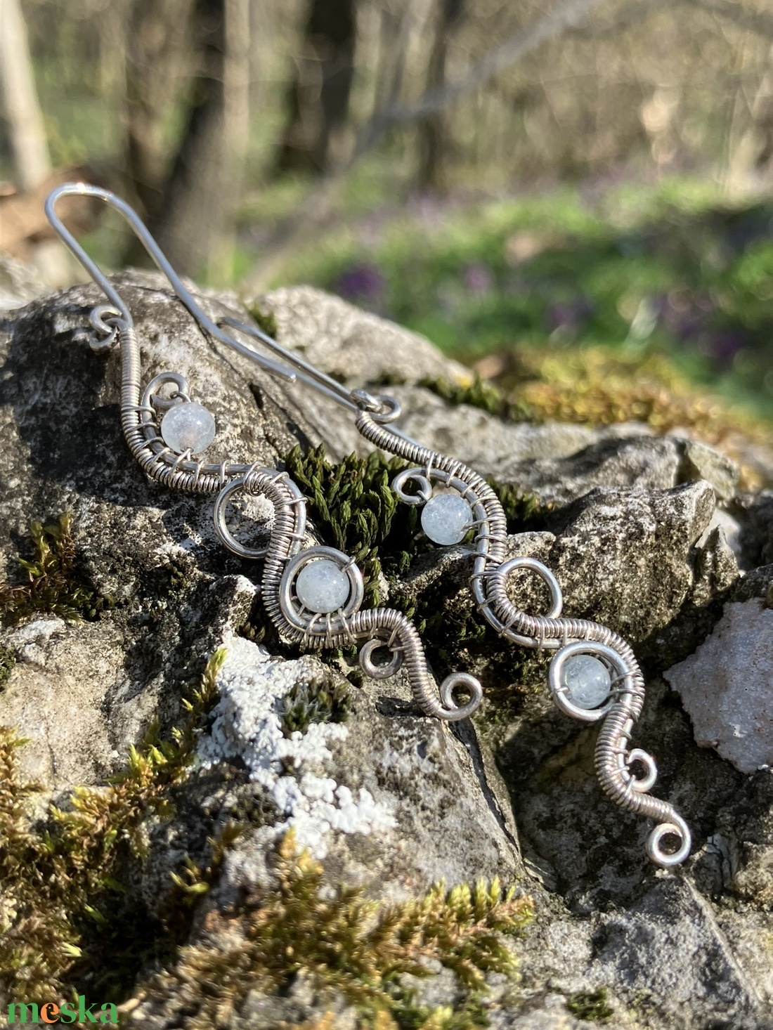 925 sterling ezüst fülbevaló akvamarinnal - ékszer - fülbevaló - lógó fülbevaló - Meska.hu