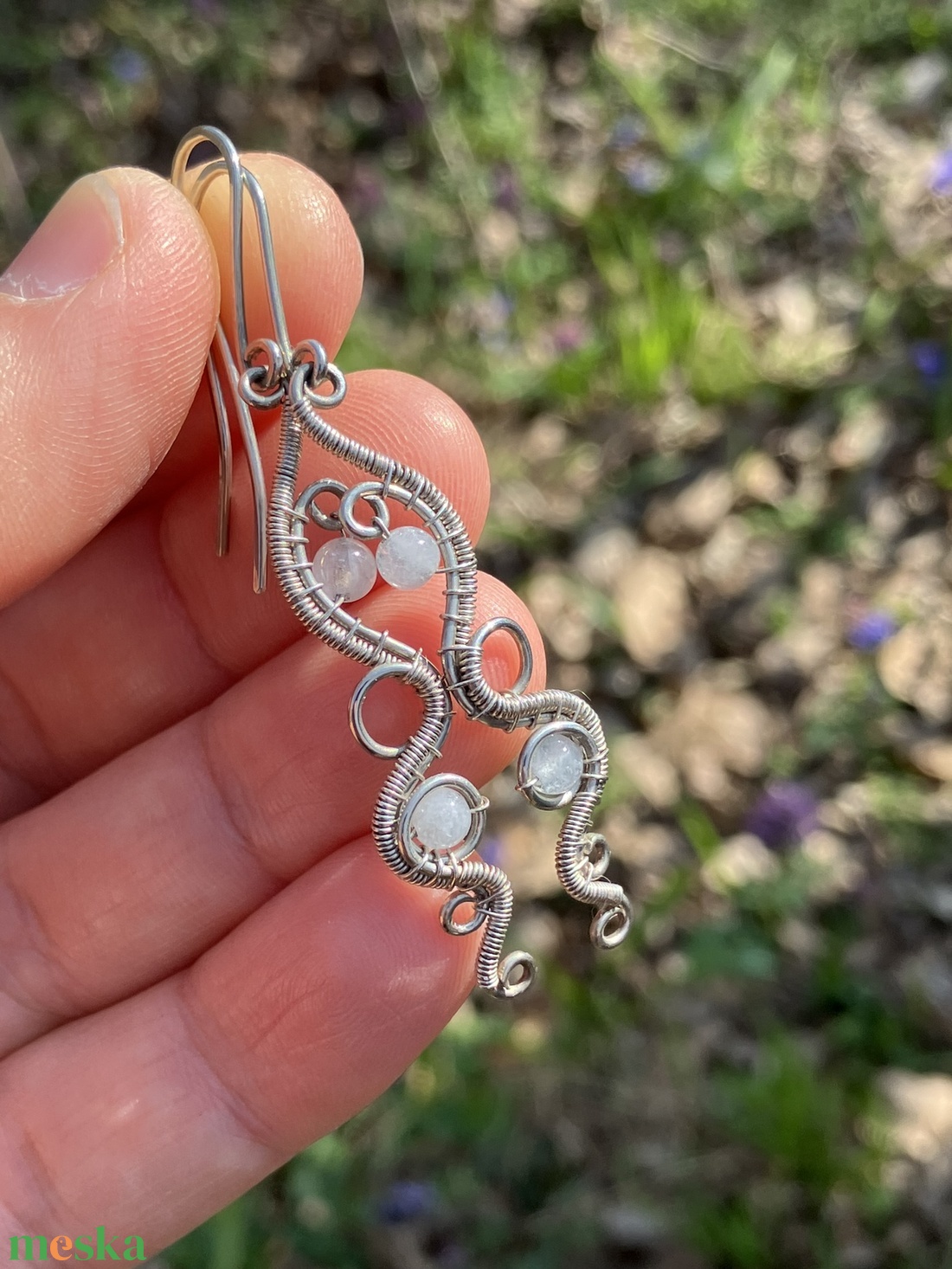 925 sterling ezüst fülbevaló akvamarinnal - ékszer - fülbevaló - lógó fülbevaló - Meska.hu