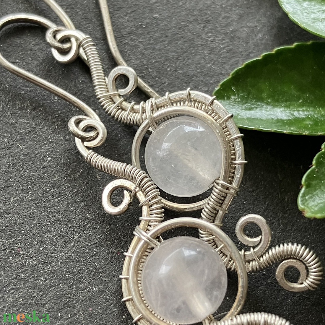 925 sterling ezüst fülbevaló rózsakvarccal - ékszer - fülbevaló - lógó fülbevaló - Meska.hu