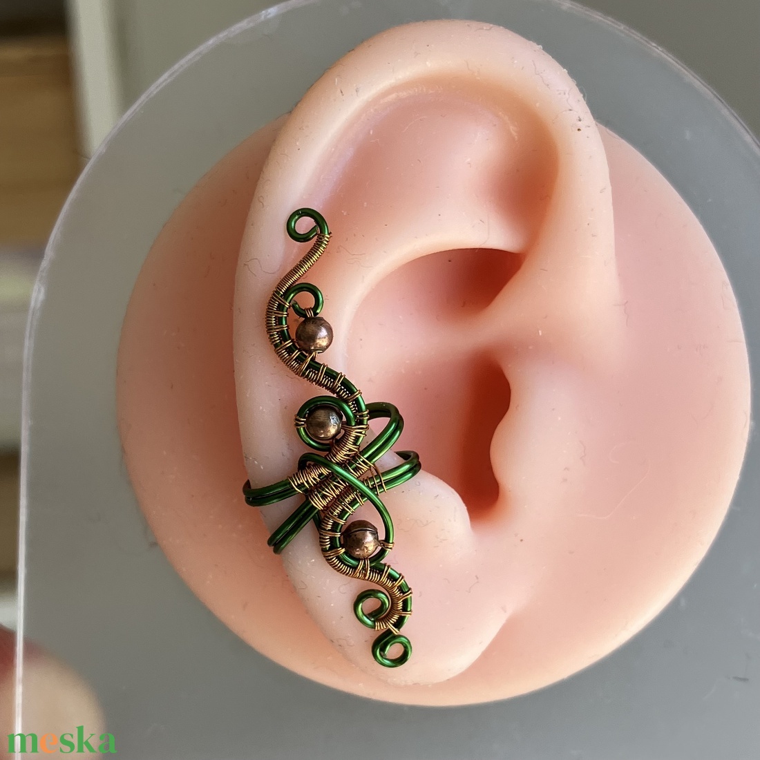  FREEDOM zöld-vörösréz nagy fülgyűrű - ékszer - fülbevaló - fülgyűrű - Meska.hu