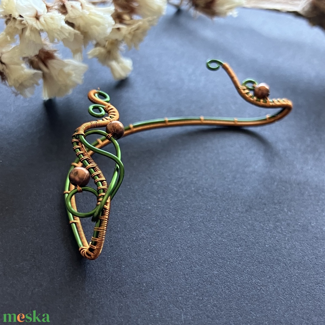 Zöld és réz fülékszer - ékszer - fülbevaló - fülékszer - Meska.hu