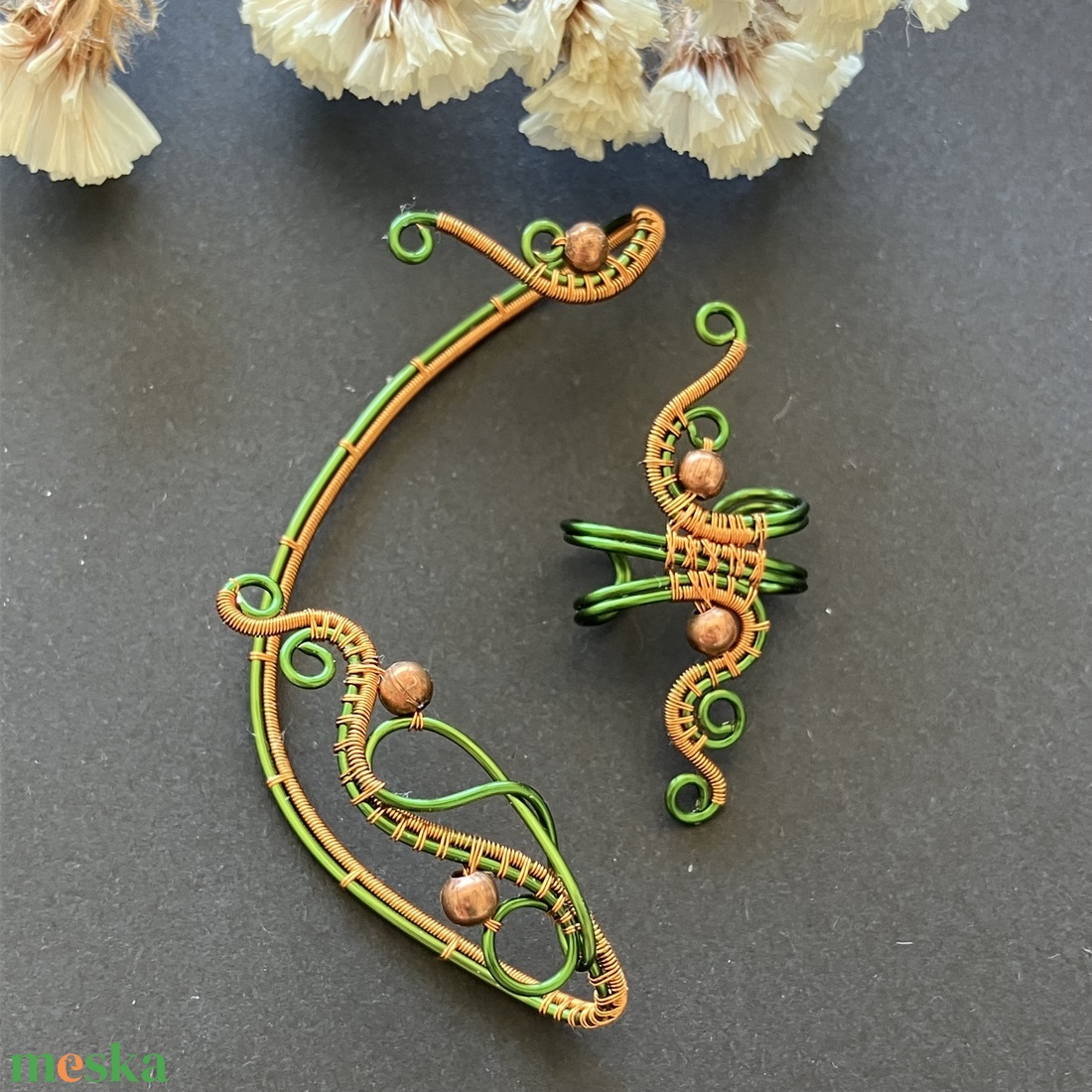 Zöld és réz fülékszer - ékszer - fülbevaló - fülékszer - Meska.hu