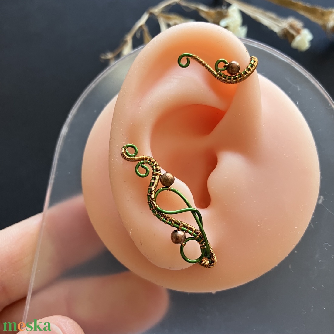 Zöld és réz fülékszer - ékszer - fülbevaló - fülékszer - Meska.hu