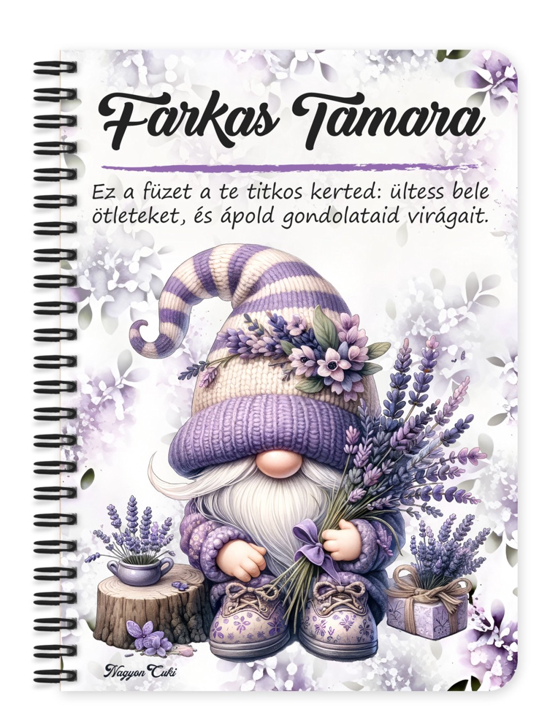 Személyre szabható - Kedves Levendulás manó mintás A5-ös füzet - otthon & életmód - papír, írószer - jegyzetfüzet & napló - Meska.hu