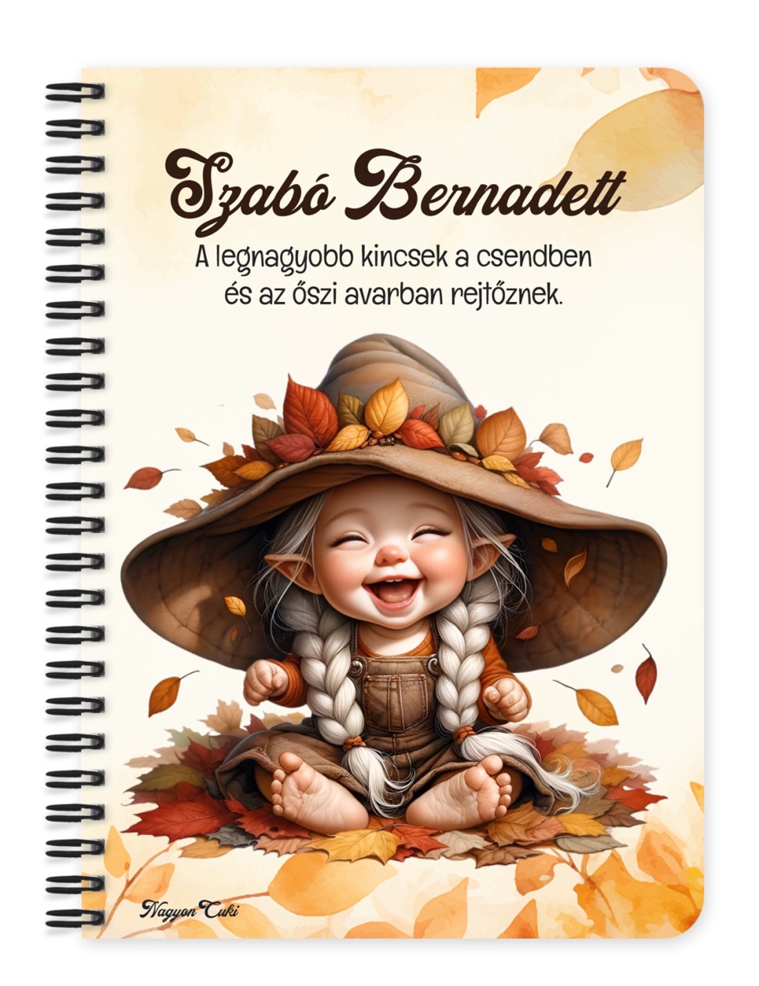 Személyre szabható - Tündéri őszi manó lány mintás A5-ös füzet - otthon & életmód - papír, írószer - jegyzetfüzet & napló - Meska.hu