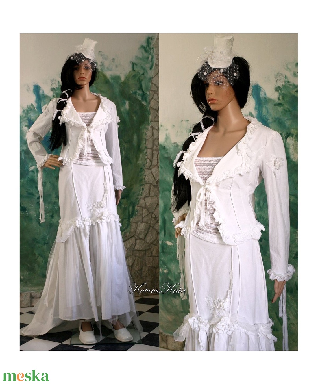 FANNI - esküvői vászon-kosztüm, alternatív esküvői ruha - esküvő - ruha - menyasszonyi ruha - Meska.hu