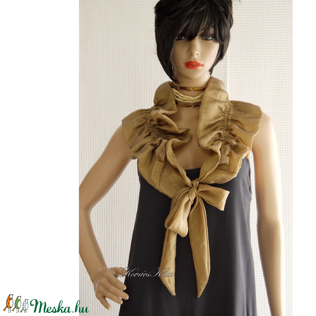 ORGANZA WRAP - fodros organza vállkendő, boleró / mogyoró - ruha & divat - sál, sapka, kendő - vállkendő - Meska.hu