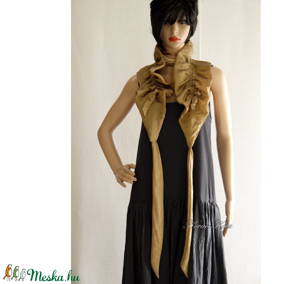 ORGANZA WRAP - fodros organza vállkendő, boleró / mogyoró - ruha & divat - sál, sapka, kendő - vállkendő - Meska.hu