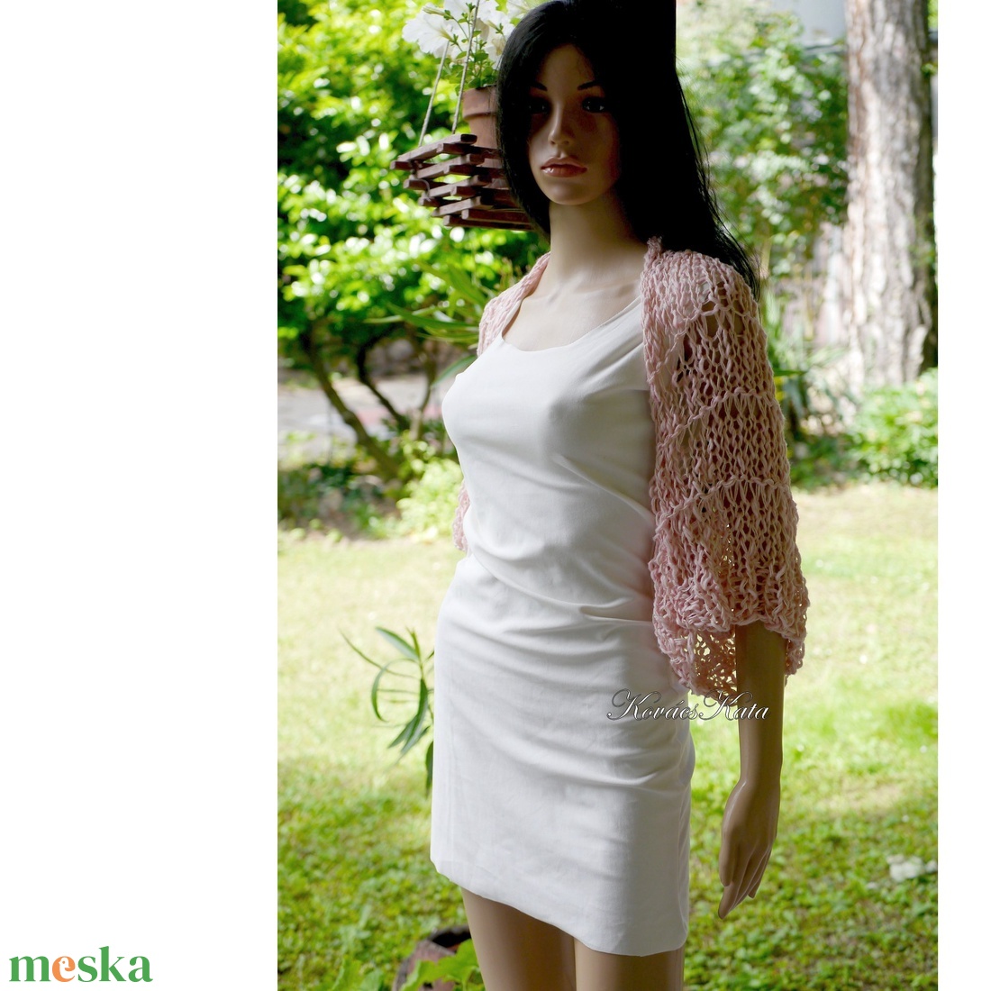 BOHO-BOLERÓ - kézzel kötött rövid kardigán / rózsaszín - ruha & divat - női ruha - bolero - Meska.hu
