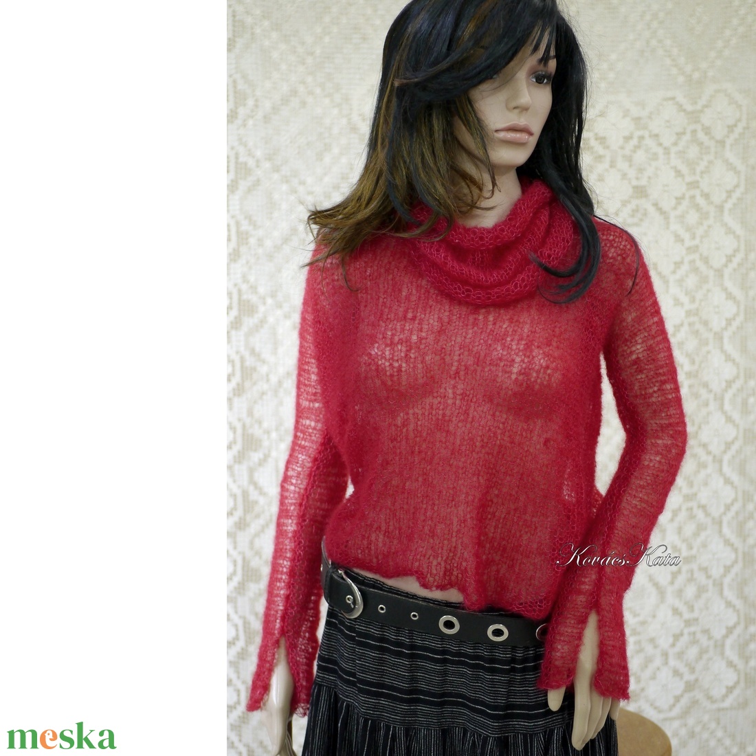 TIFFANY / piros - szexi selyem-mohair pulóver kámzsával - kézzel kötött - ruha & divat - női ruha - pulóver - Meska.hu TIFFANY / piros - szexi selyem-mohair pulóver kámzsával - kézzel kötött - ruha & divat - női ruha - pulóver - Meska.hu