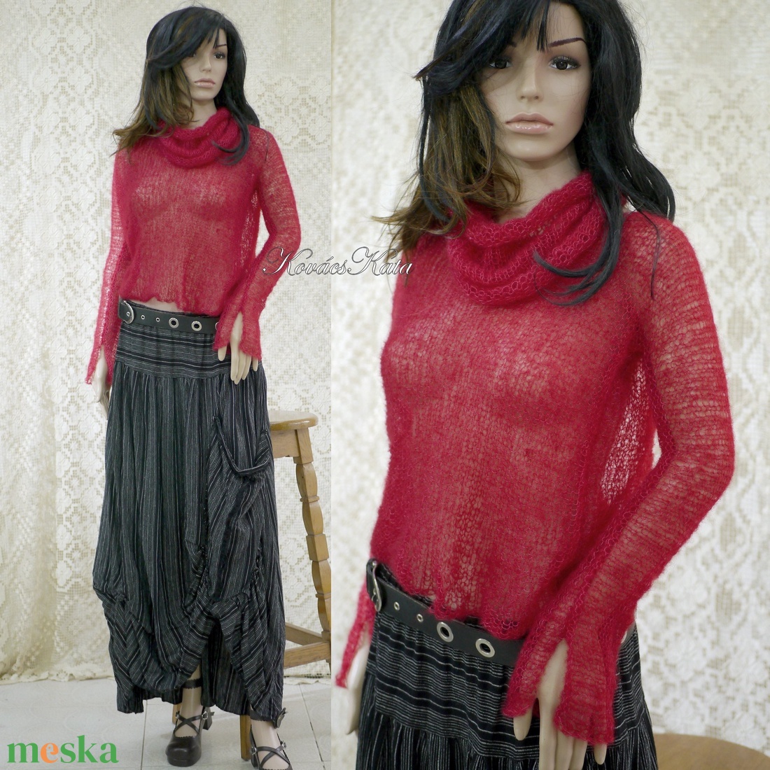 TIFFANY / piros - szexi selyem-mohair pulóver kámzsával - kézzel kötött - ruha & divat - női ruha - pulóver - Meska.hu TIFFANY / piros - szexi selyem-mohair pulóver kámzsával - kézzel kötött - ruha & divat - női ruha - pulóver - Meska.hu