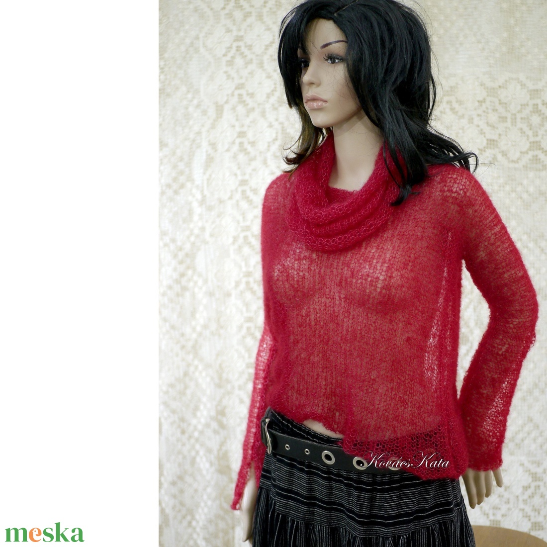 TIFFANY / piros - szexi selyem-mohair pulóver kámzsával - kézzel kötött - ruha & divat - női ruha - pulóver - Meska.hu TIFFANY / piros - szexi selyem-mohair pulóver kámzsával - kézzel kötött - ruha & divat - női ruha - pulóver - Meska.hu