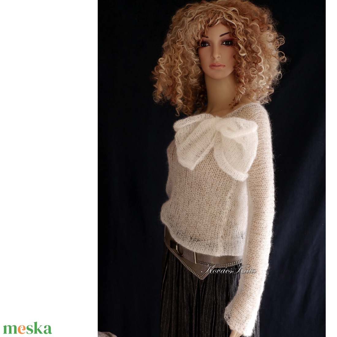 TIFFANY / fehér - szexi selyem-moher pulóver, top kámzsával - kézzel kötött - ruha & divat - női ruha - pulóver & kardigán - Meska.hu