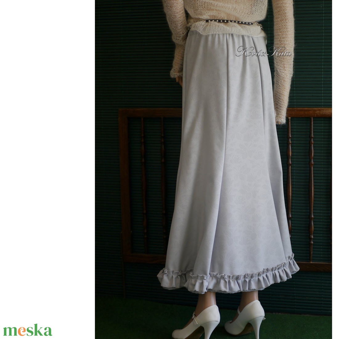 TÍMEA / ezüstszürke - romantikus, elegáns hosszú szoknya - ruha & divat - női ruha - szoknya - Meska.hu