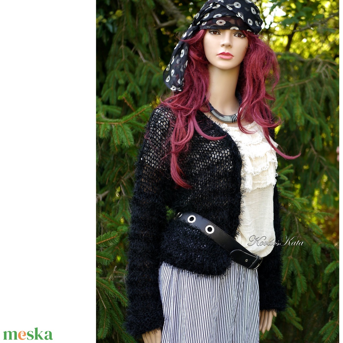 EVITA / fekete - exkluzív kézzel kötött borzas selyem kardigán ,pulóver - ruha & divat - női ruha - pulóver & kardigán - Meska.hu