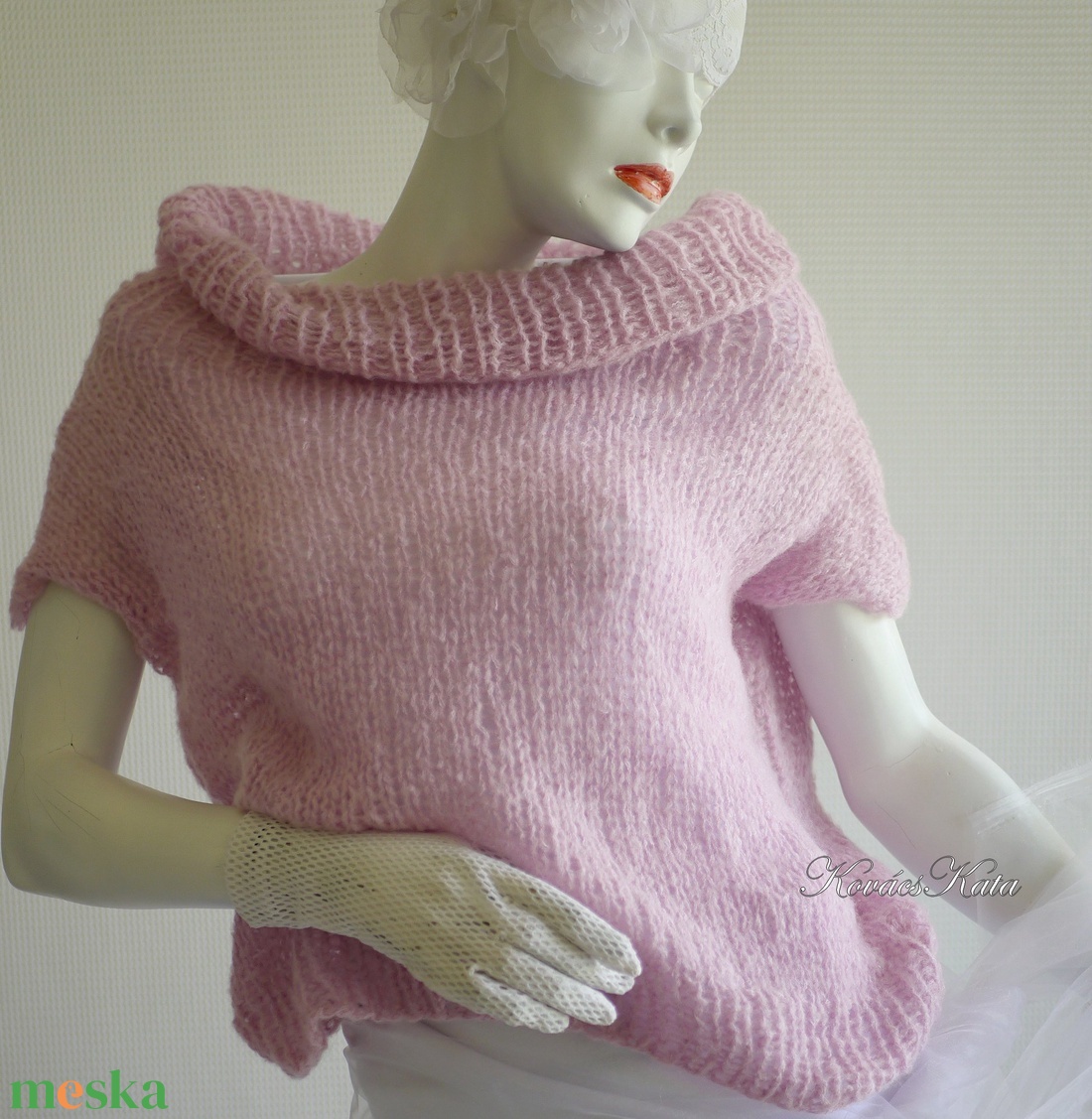 MARLENE - exkluzív mohair pulóver - kézzel kötött / rózsaszín - ruha & divat - női ruha - pulóver - Meska.hu