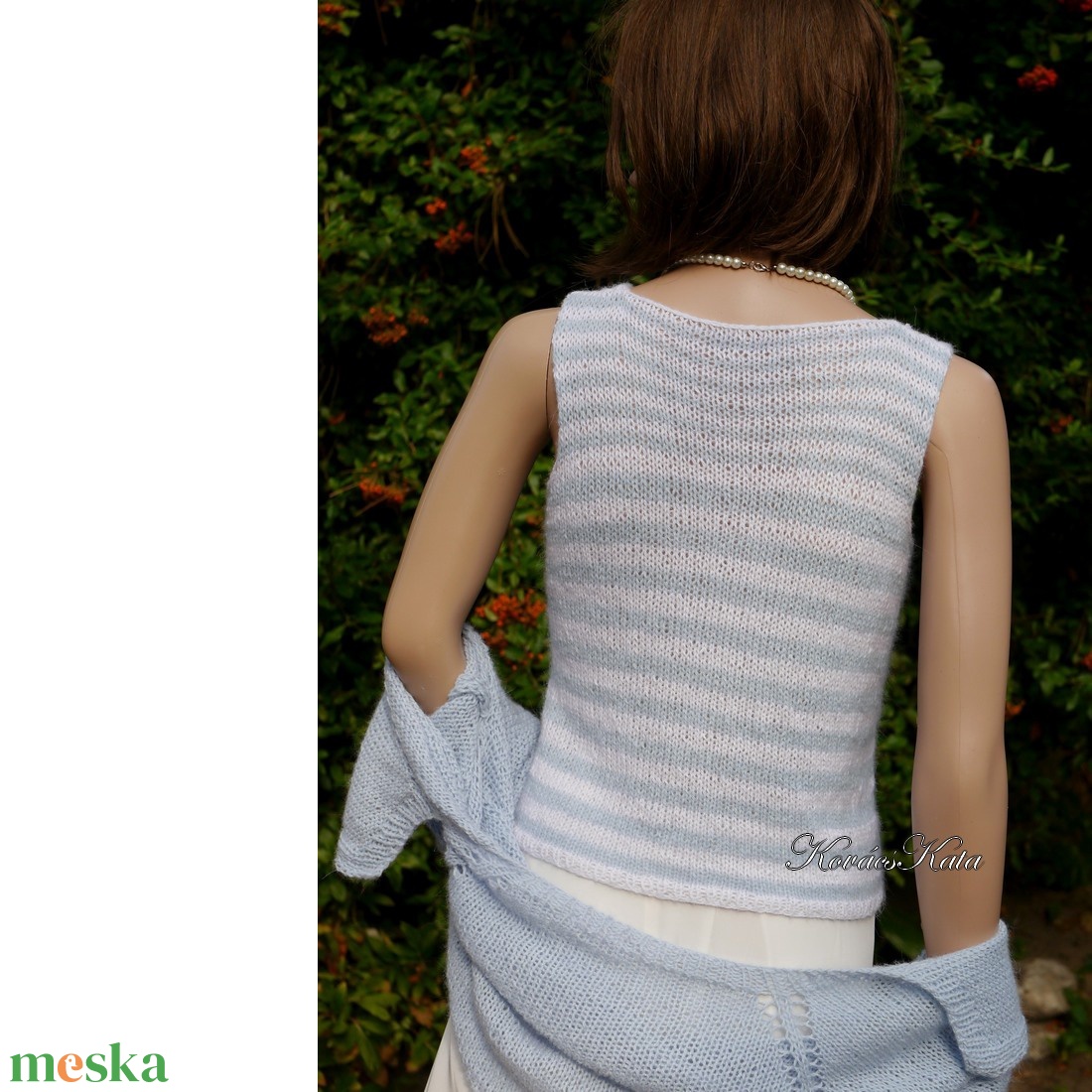 NYUSZI-TOP - exkluzív angóra felső, kézzel kötött pulóver / kék-fehér  - ruha & divat - női ruha - pulóver & kardigán - Meska.hu
