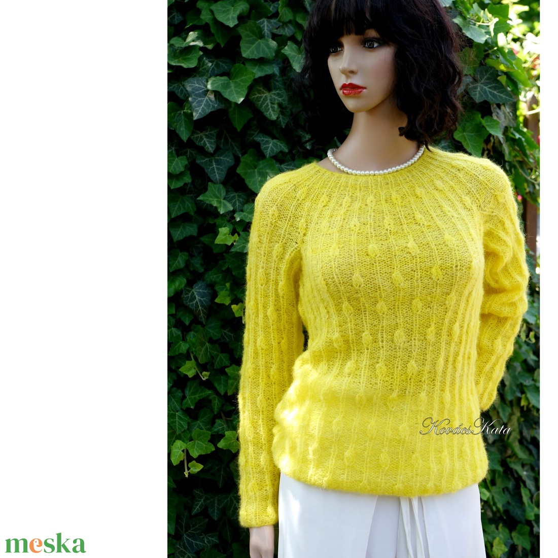 LONCI BabyAlpaka-Silk - exkluzív kézzel kötött design pulóver / kénsárga - ruha & divat - női ruha - pulóver - Meska.hu