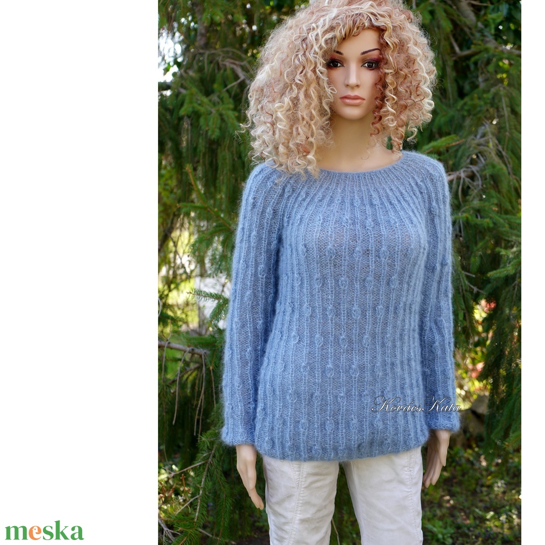 LONCI KID MOHAIR - exkluzív kézzel kötött pulóver / azúrkék - ruha & divat - női ruha - pulóver - Meska.hu LONCI KID MOHAIR - exkluzív kézzel kötött pulóver / azúrkék - ruha & divat - női ruha - pulóver - Meska.hu