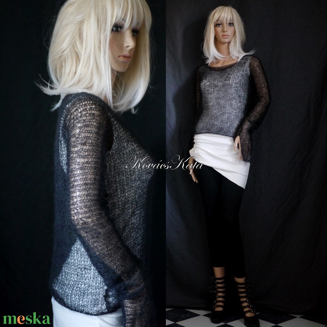 TIFFANY / fekete - szexi selyem-mohair pulóver - kézzel kötött - ruha & divat - női ruha - pulóver - Meska.hu TIFFANY / fekete - szexi selyem-mohair pulóver - kézzel kötött - ruha & divat - női ruha - pulóver - Meska.hu