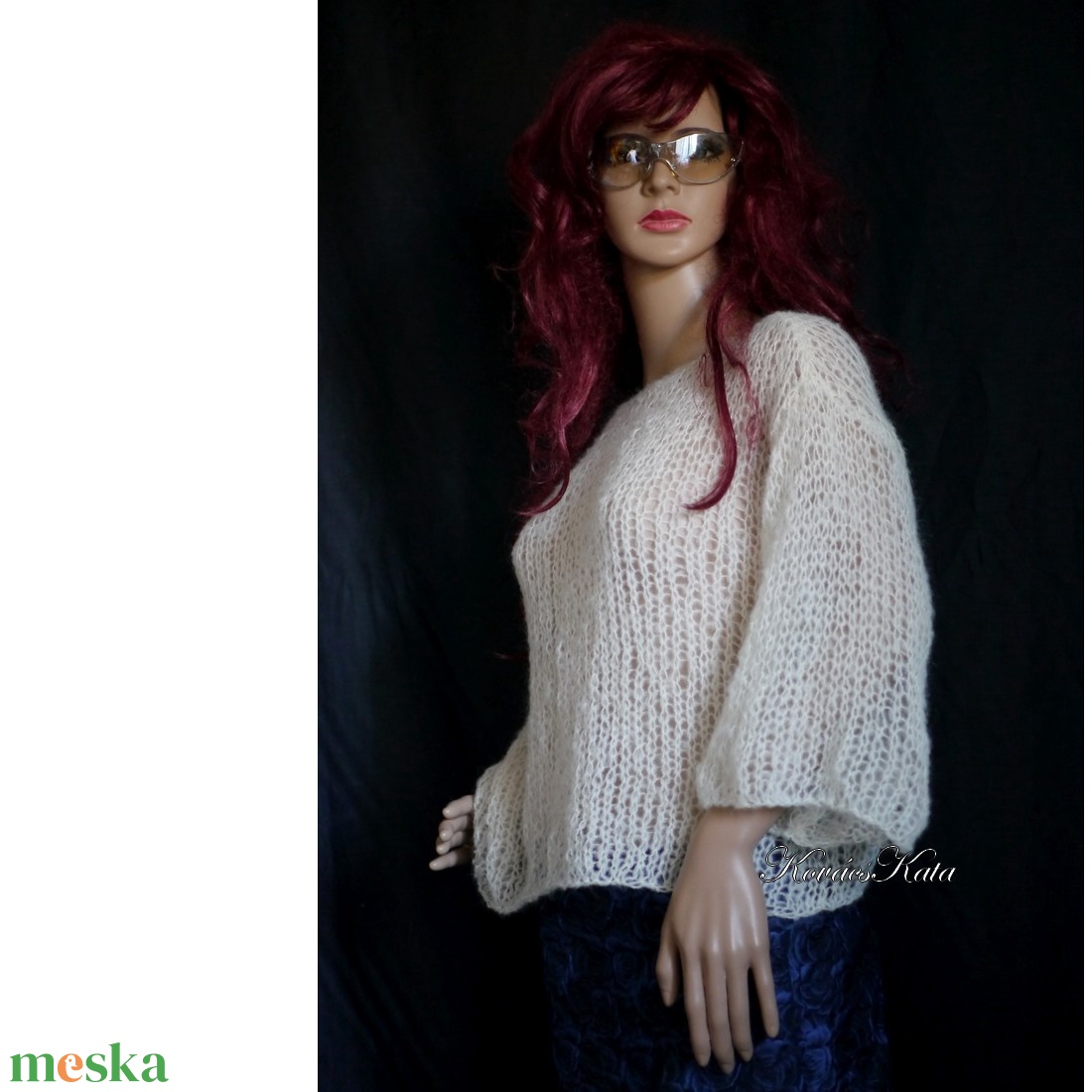KASKA / ivory - exkluzív kézzel kötött babyalpaka pulóver - ruha & divat - női ruha - pulóver & kardigán - Meska.hu