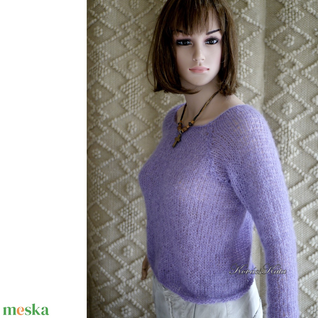 BETTY / KID SILK - exkluzív kézzel kötött rövid mohair pulóver / lila - ruha & divat - női ruha - pulóver & kardigán - Meska.hu