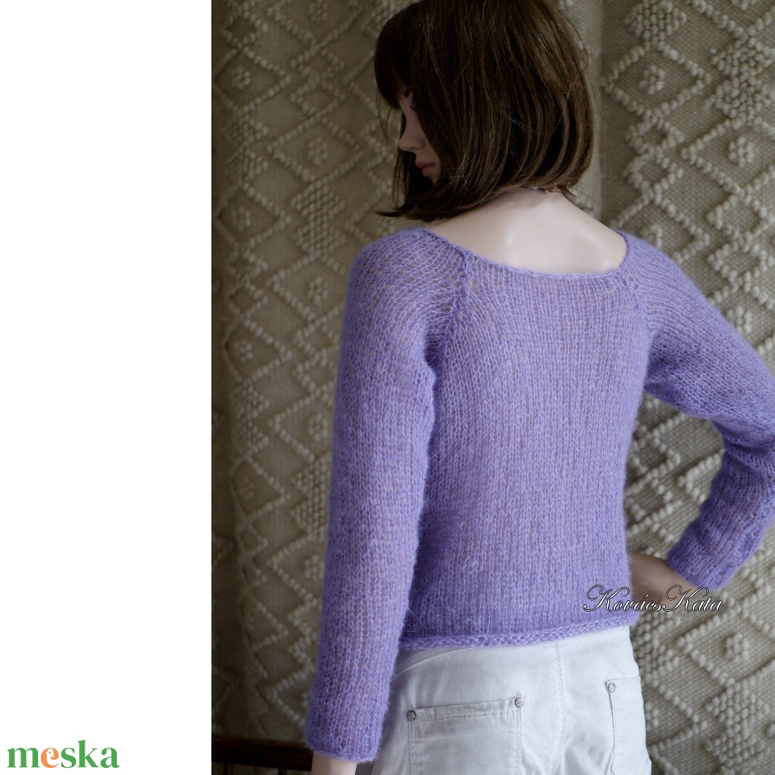 BETTY / KID SILK - exkluzív kézzel kötött rövid mohair pulóver / lila - ruha & divat - női ruha - pulóver & kardigán - Meska.hu