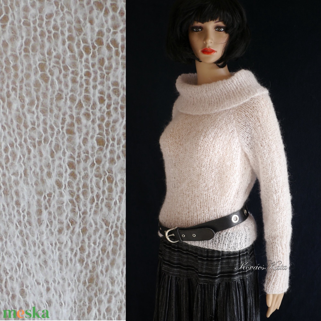MADONNA - exkluzív kézzel kötött mohair pulóver / fehér - ruha & divat - női ruha - pulóver & kardigán - Meska.hu