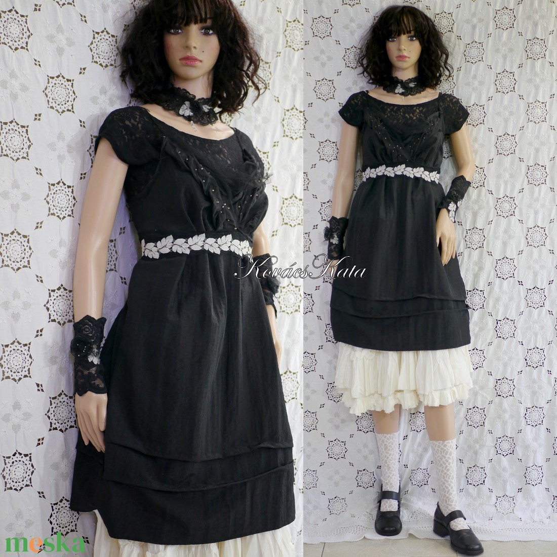 BARBIE - pántos fekete taft koktélruha romantikus gót - ruha & divat - női ruha - alkalmi ruha & estélyi ruha - Meska.hu