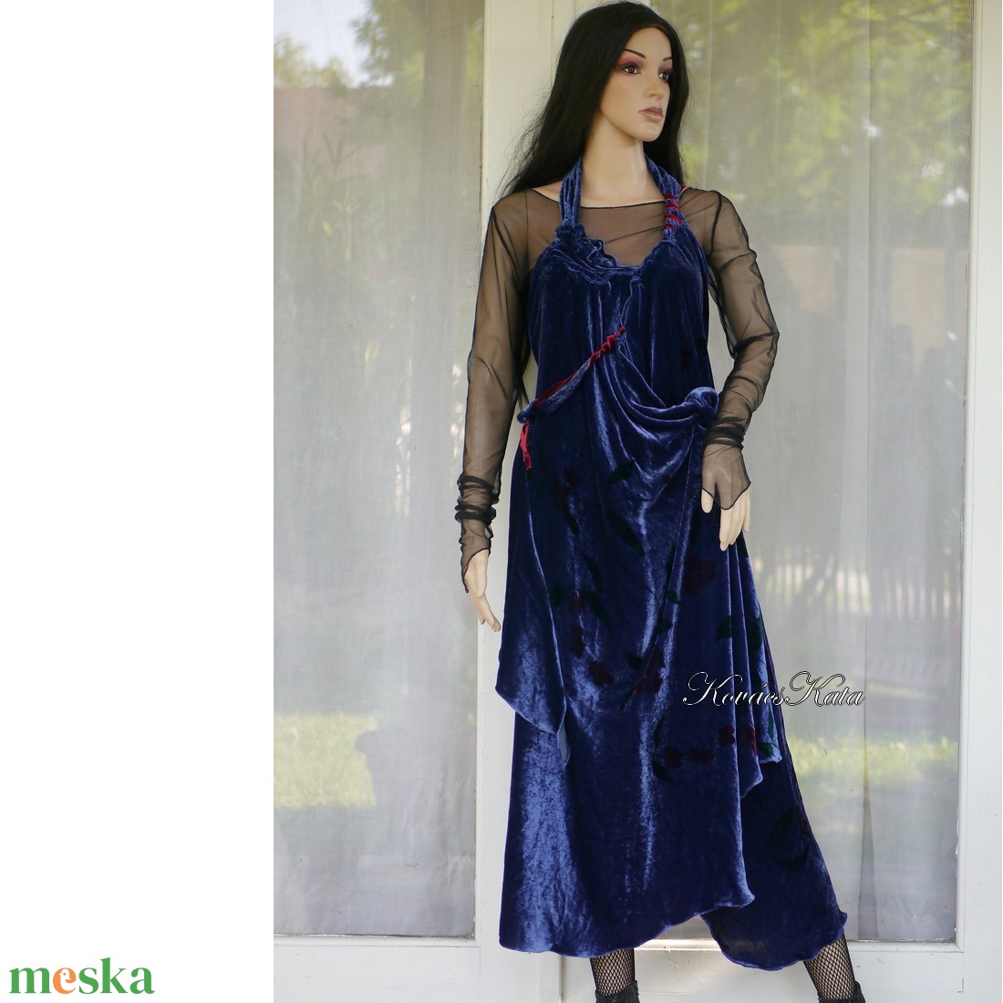 BLUE VELVET - exkluzív selyembársony pántos alkalmi ruha - ruha & divat - női ruha - alkalmi ruha & estélyi ruha - Meska.hu