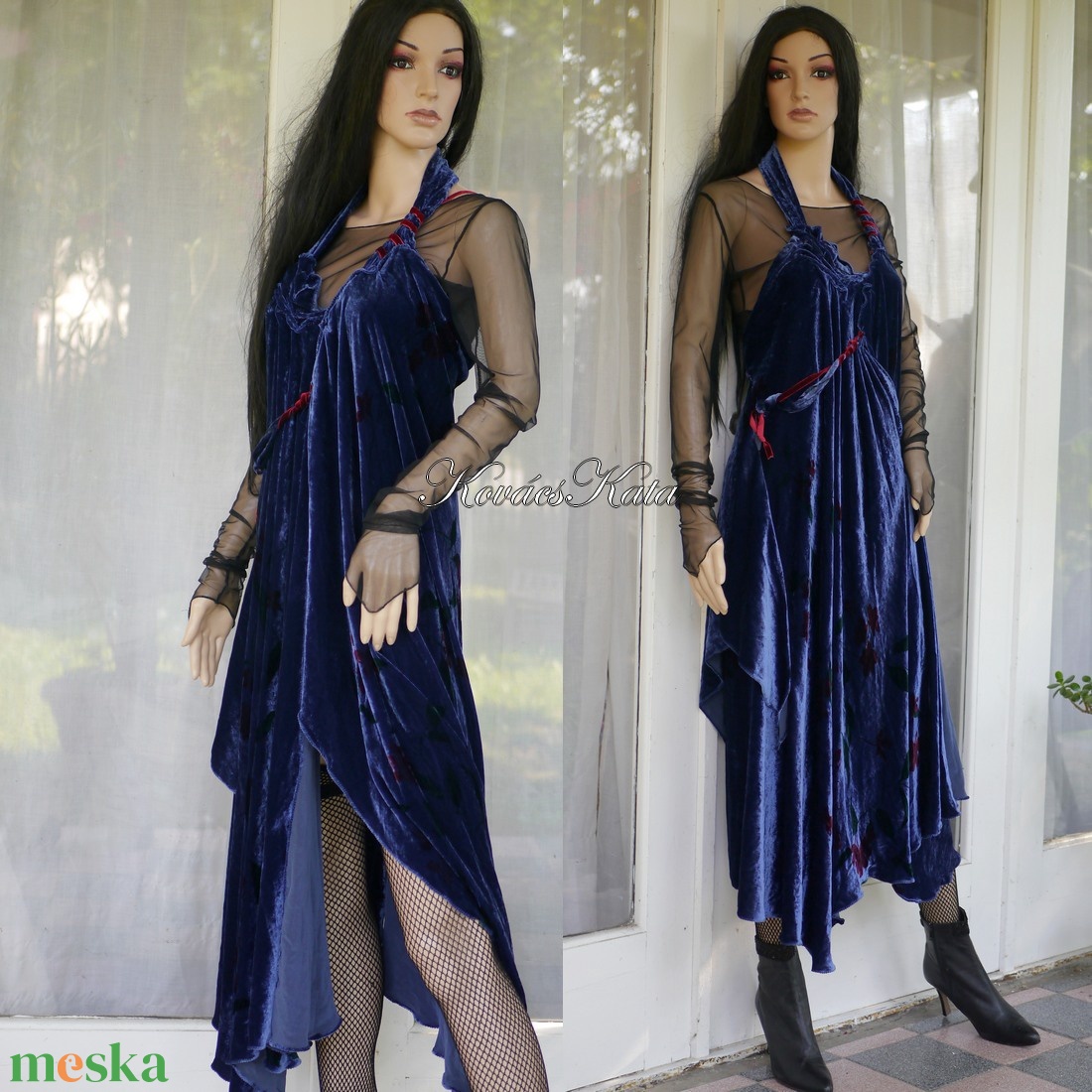 BLUE VELVET - exkluzív selyembársony pántos alkalmi ruha - ruha & divat - női ruha - alkalmi ruha & estélyi ruha - Meska.hu