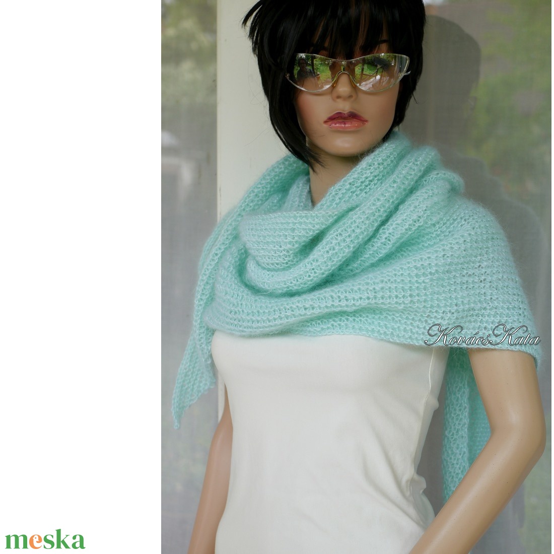 MOHAIR-MENTA - exkluzív kézzel kötött vállkendő, sálkendő - ruha & divat - sál, sapka, kendő - vállkendő - Meska.hu MOHAIR-MENTA - exkluzív kézzel kötött vállkendő, sálkendő - ruha & divat - sál, sapka, kendő - vállkendő - Meska.hu