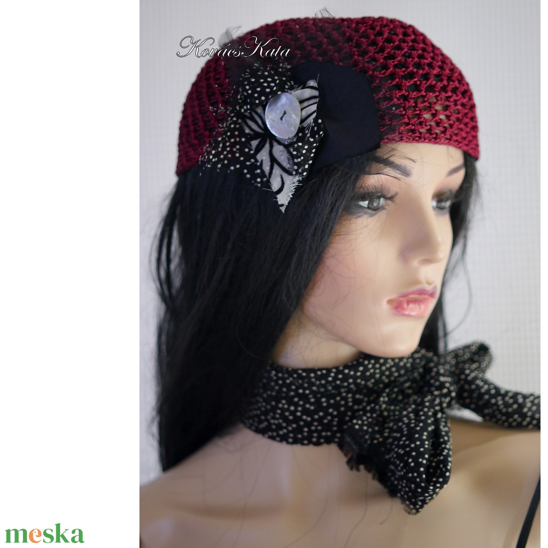 MÁTRA-SAPI - horgolt selyem flapper sapka virág-brossal / bordó - ruha & divat - sál, sapka, kendő - sapka - Meska.hu