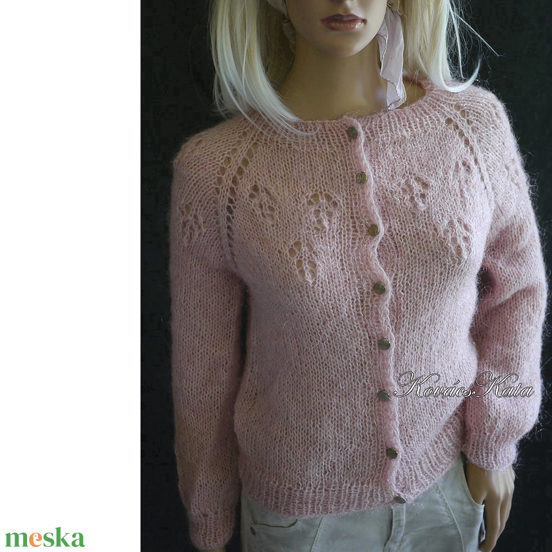 CANDY / púder - exkluzív kézzel kötött mohair-kardigán, pulóver - ruha & divat - női ruha - pulóver - Meska.hu