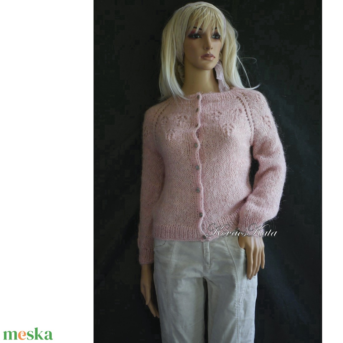 CANDY / púder - exkluzív kézzel kötött mohair-kardigán, pulóver - ruha & divat - női ruha - pulóver - Meska.hu