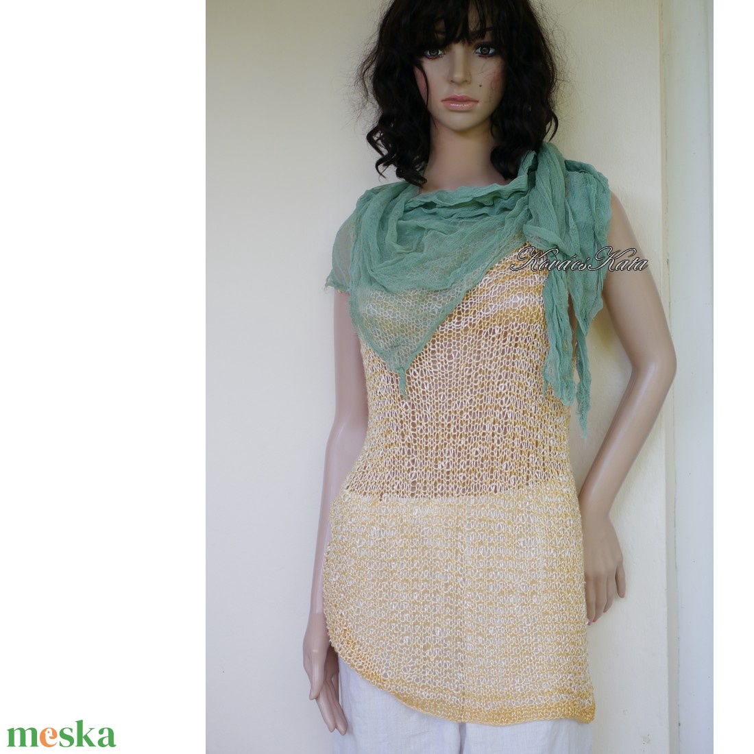 SILKY NET TOP - exkluzív viszkóz-selyem kézzel kötött csipke felső, pulóver / arany - ruha & divat - női ruha - pulóver - Meska.hu SILKY NET TOP - exkluzív viszkóz-selyem kézzel kötött csipke felső, pulóver / arany - ruha & divat - női ruha - pulóver - Meska.hu