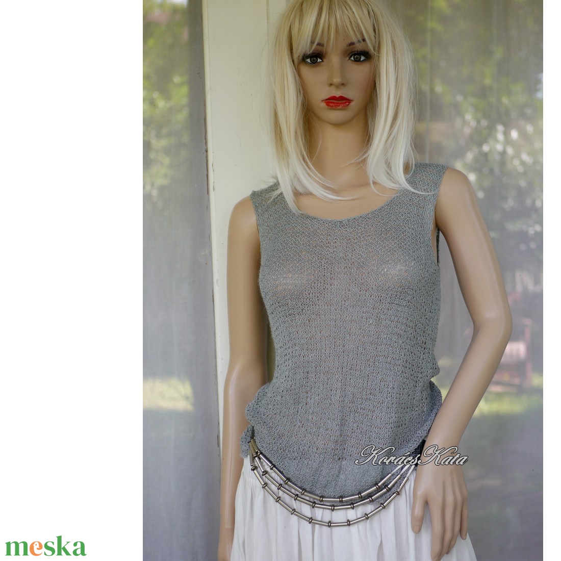 SELYEM TOP / ezüst - exkluzív babyalpaka-silk lace kézzel kötött felső, ujjatlan pulóver - ruha & divat - női ruha - pulóver - Meska.hu SELYEM TOP / ezüst - exkluzív babyalpaka-silk lace kézzel kötött felső, ujjatlan pulóver - ruha & divat - női ruha - pulóver - Meska.hu