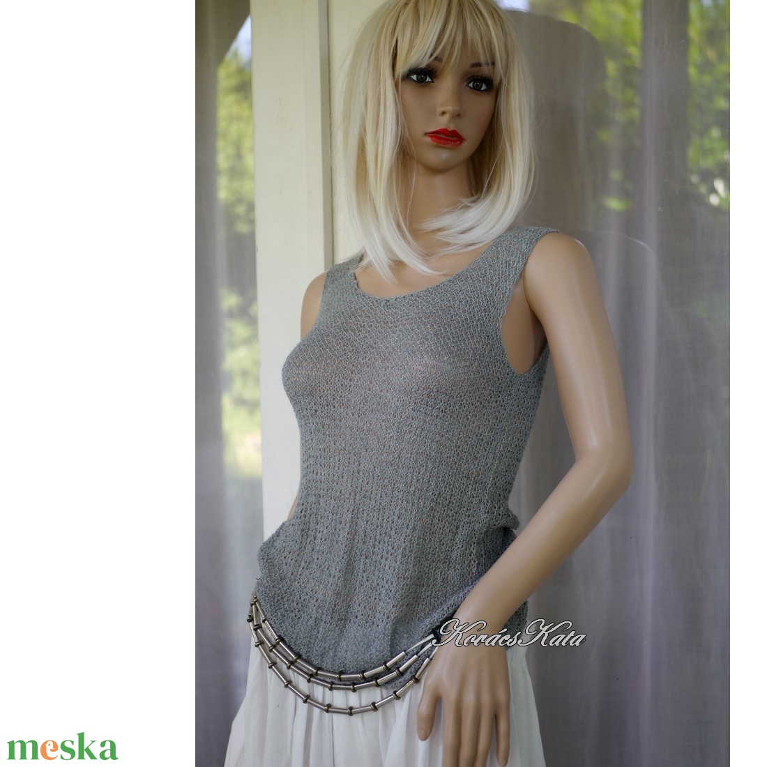SELYEM TOP / ezüst - exkluzív babyalpaka-silk lace kézzel kötött felső, ujjatlan pulóver - ruha & divat - női ruha - pulóver - Meska.hu SELYEM TOP / ezüst - exkluzív babyalpaka-silk lace kézzel kötött felső, ujjatlan pulóver - ruha & divat - női ruha - pulóver - Meska.hu