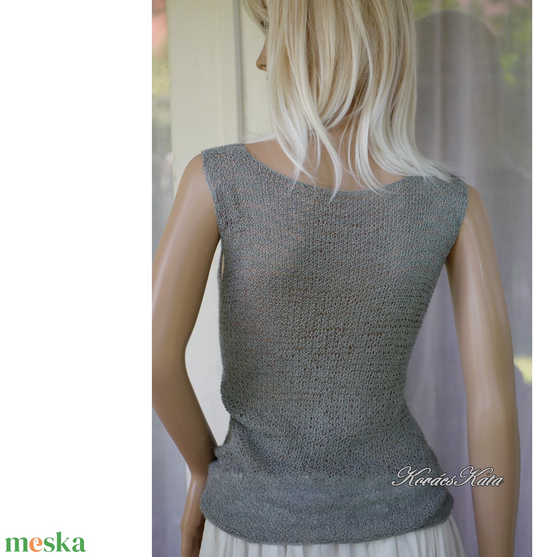 SELYEM TOP / ezüst - exkluzív babyalpaka-silk lace kézzel kötött felső, ujjatlan pulóver - ruha & divat - női ruha - pulóver - Meska.hu SELYEM TOP / ezüst - exkluzív babyalpaka-silk lace kézzel kötött felső, ujjatlan pulóver - ruha & divat - női ruha - pulóver - Meska.hu