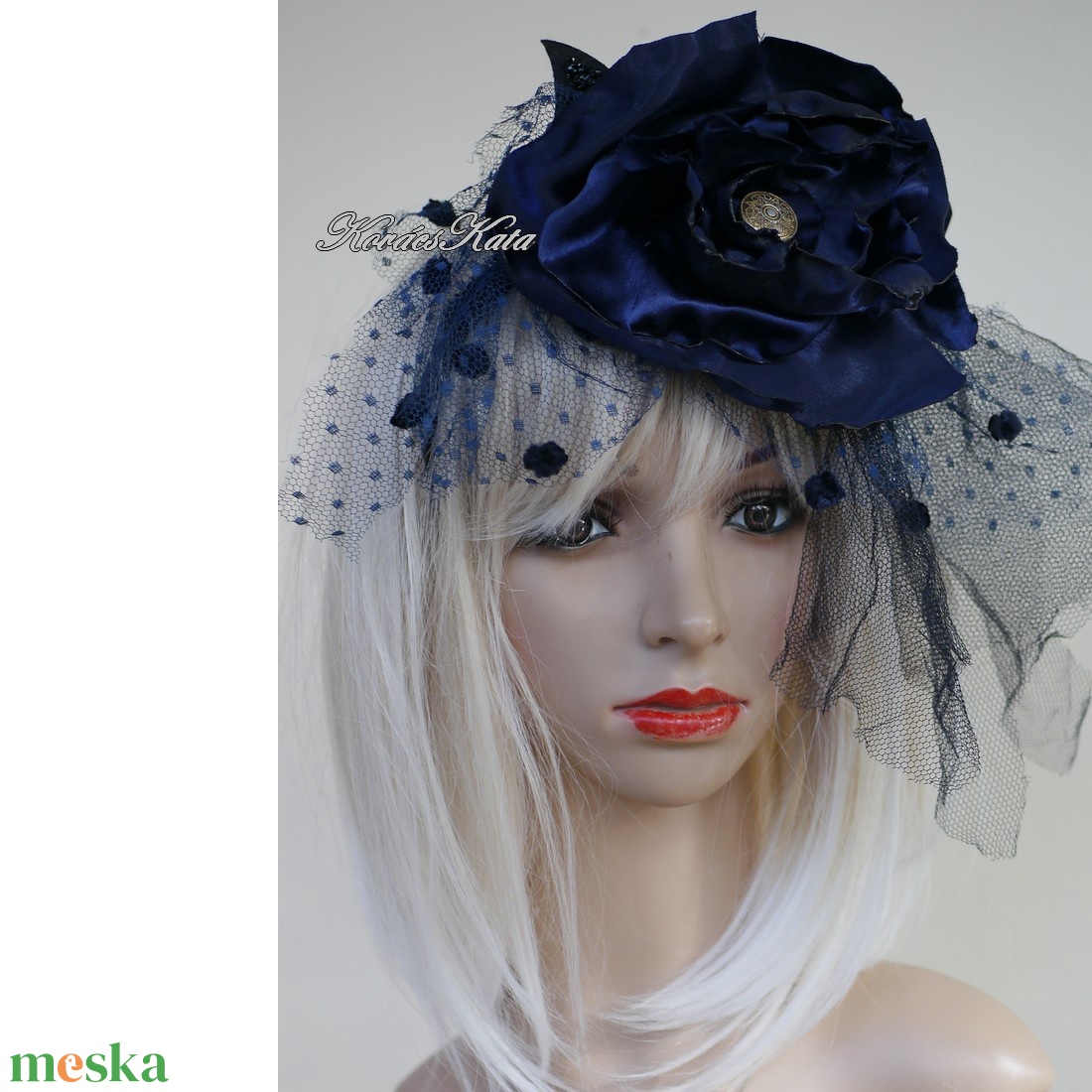  FASCINATOR / kékrózsa  - PIN-UP alkalmi kalapka, fejdísz - ruha & divat - hajdísz & hajcsat - hajdísz - Meska.hu