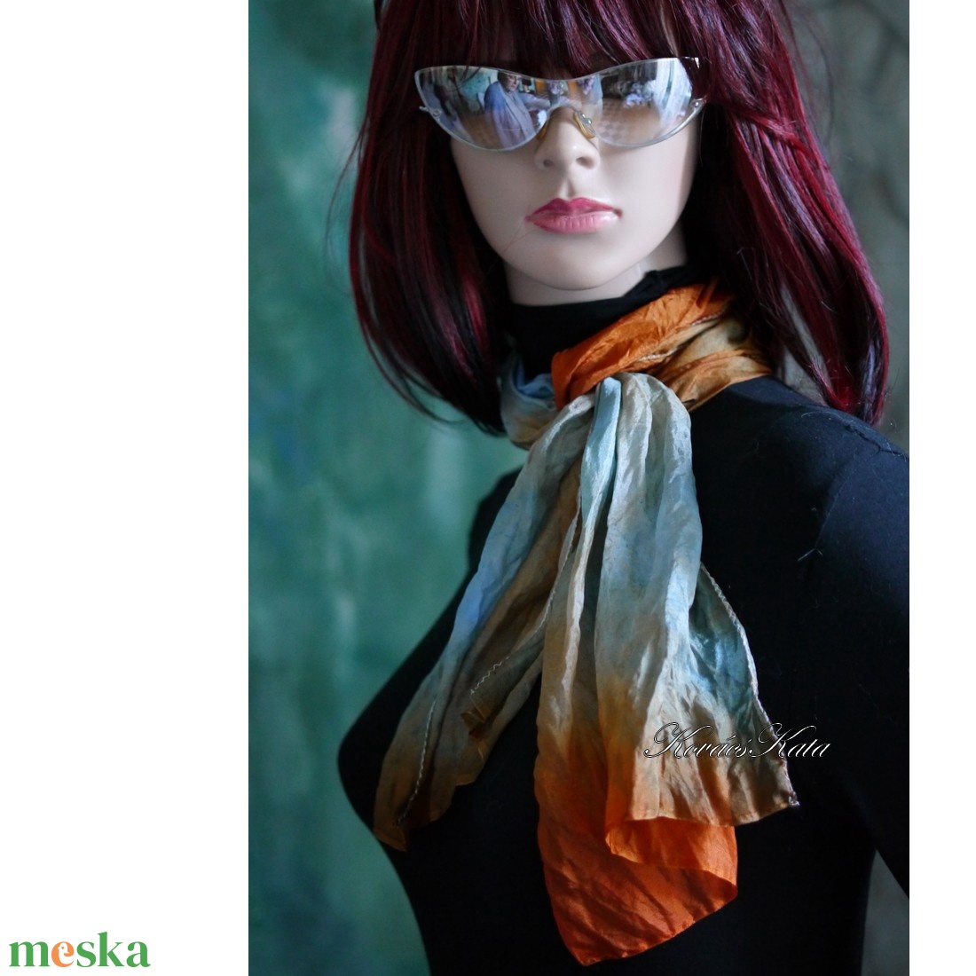 PONGE SELYEMSÁL - batikolt, gyűrt 100% hernyóselyem sál / tunisz KÉSZLETEN - ruha & divat - sál, sapka, kendő - kendő - Meska.hu